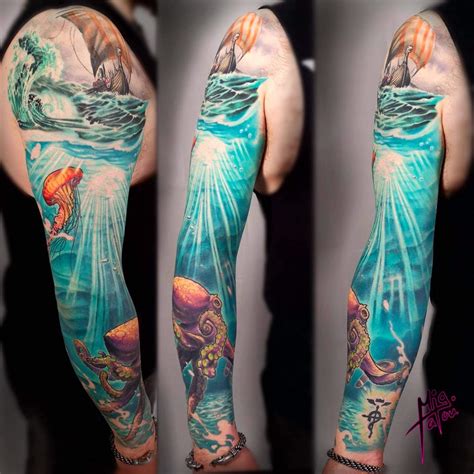 mini ocean tattoo|underwater scene tattoo.